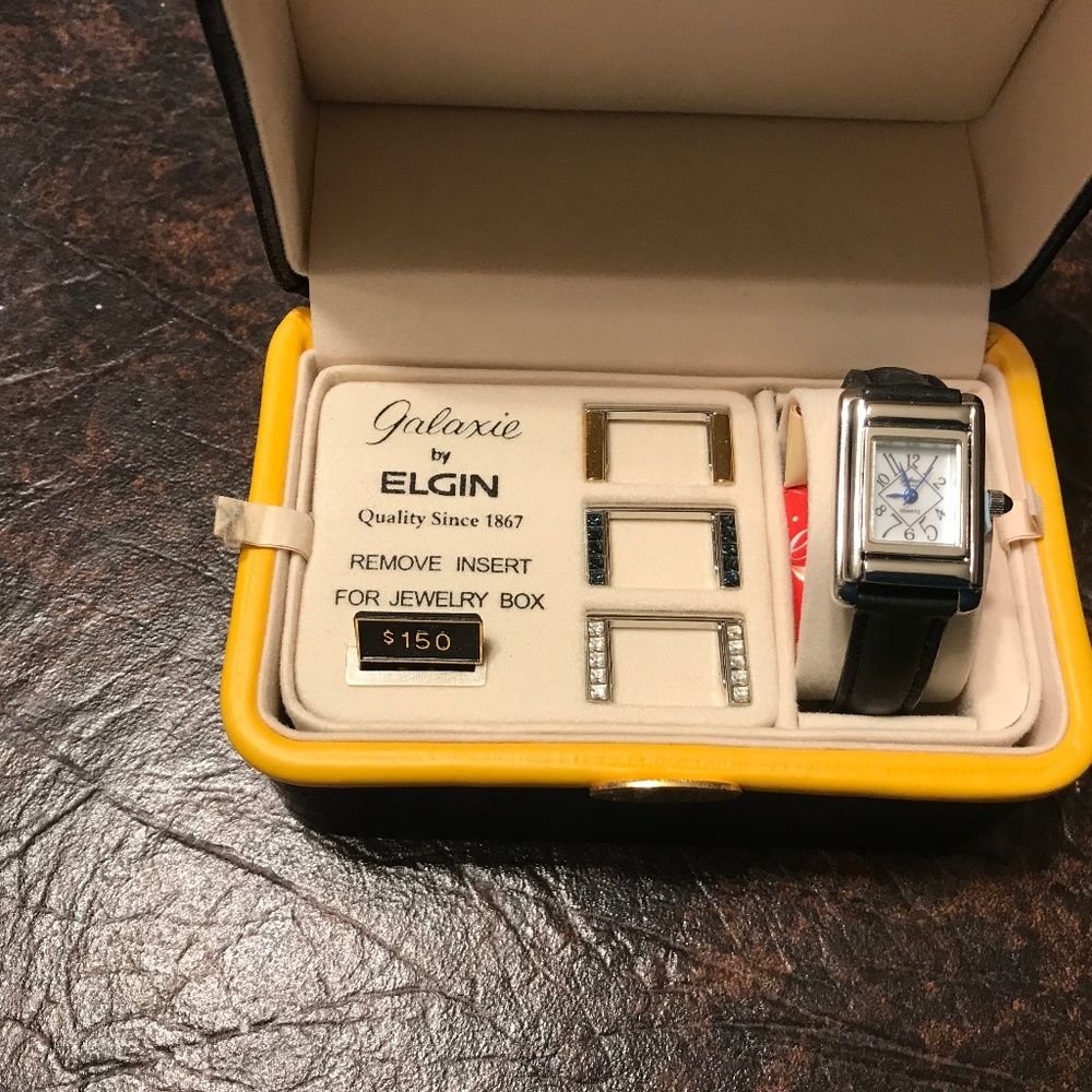 Galaxie by ELGIN.  Vintage watch with 3 decorative faceplates and jewelry box